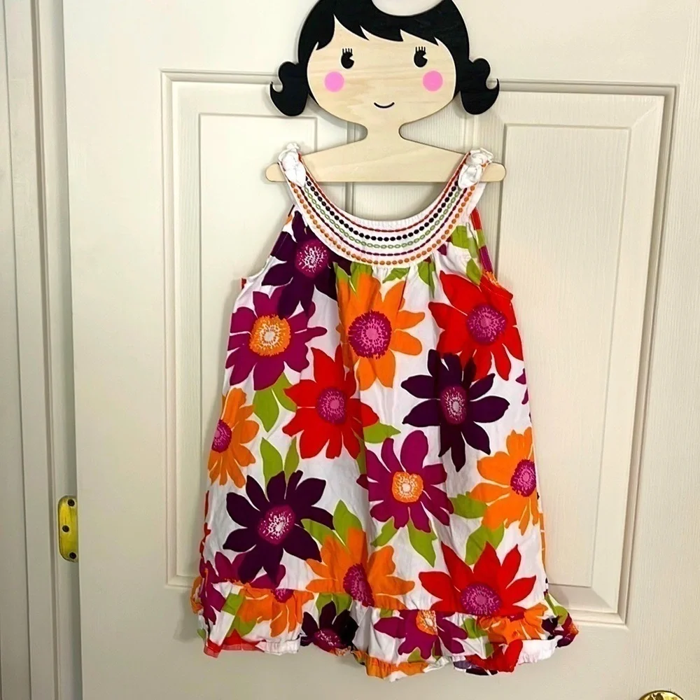 GYMBOREE Large Colorful Flowers Pullover Style Cotton Dress Size 5T . P/2A1409